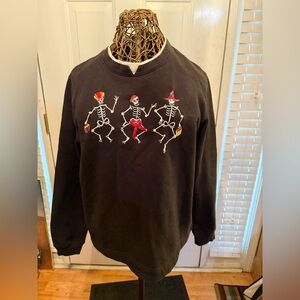 White Stag Black Crew Neck Sweater with Colorful Skeletons